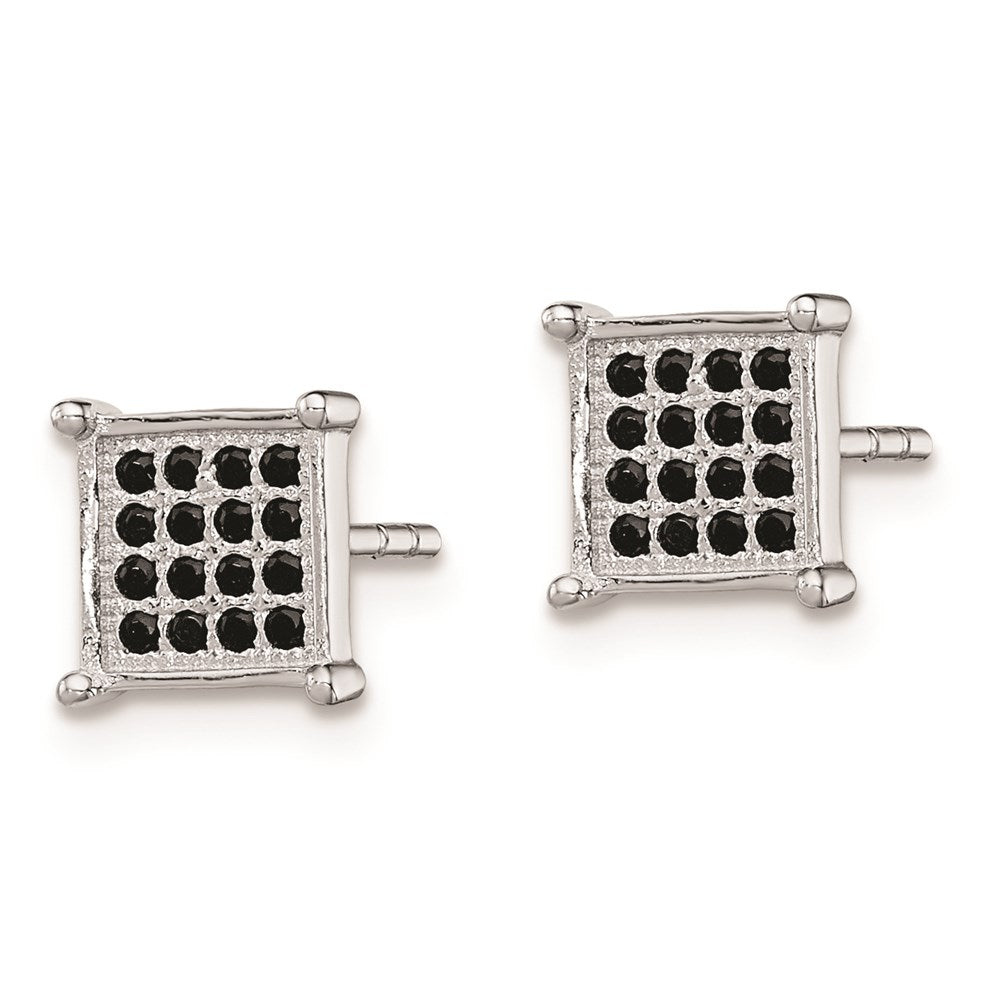 Sterling Silver Rhodium-plated Black PavÇ CZ Square Post Earrings