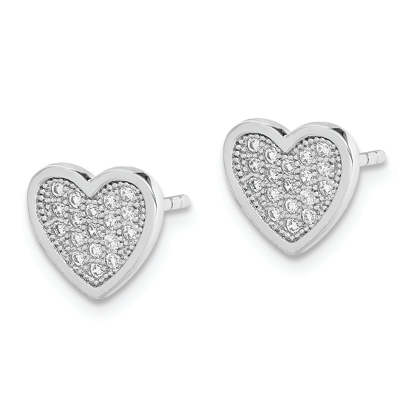 Sterling Silver Rhodium-plated CZ PavÇ Heart Post Earrings
