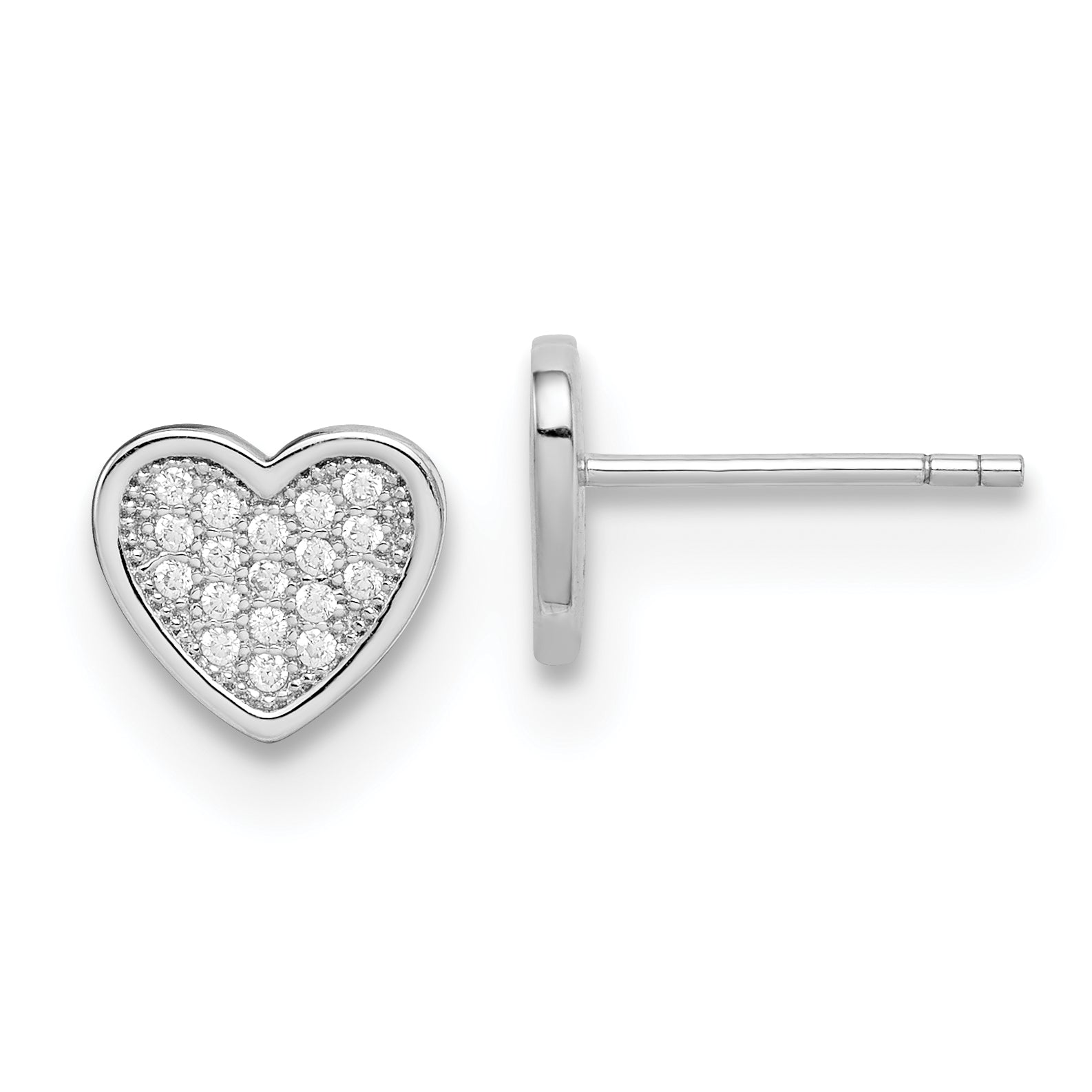 Sterling Silver Rhodium-plated CZ PavÇ Heart Post Earrings