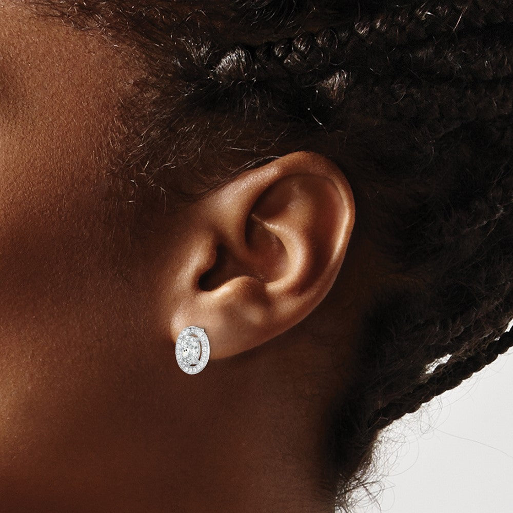 Sterling Silver Rhodium-plated Polished PavÇ CZ Oval Post Earrings