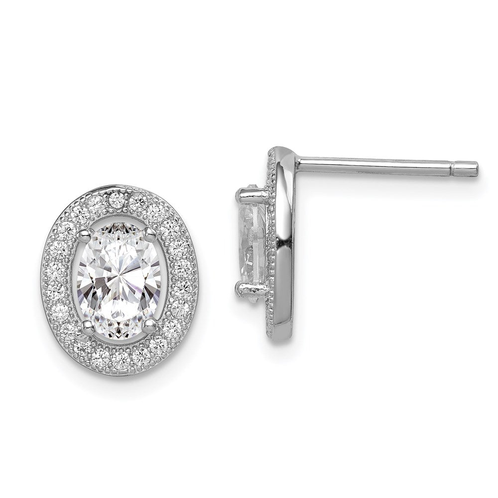 Sterling Silver Rhodium-plated Polished PavÇ CZ Oval Post Earrings