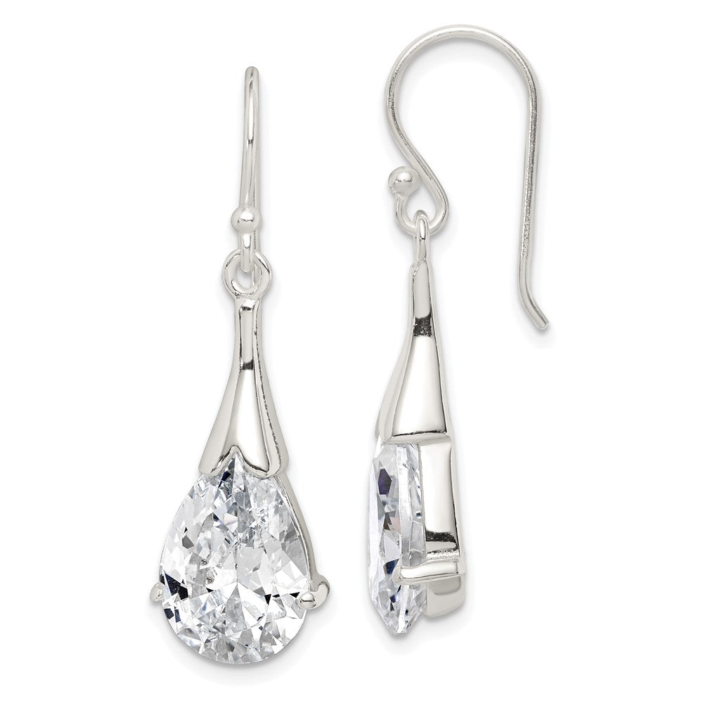 Sterling Silver Polished CZ Teardrop Dangle Earrings
