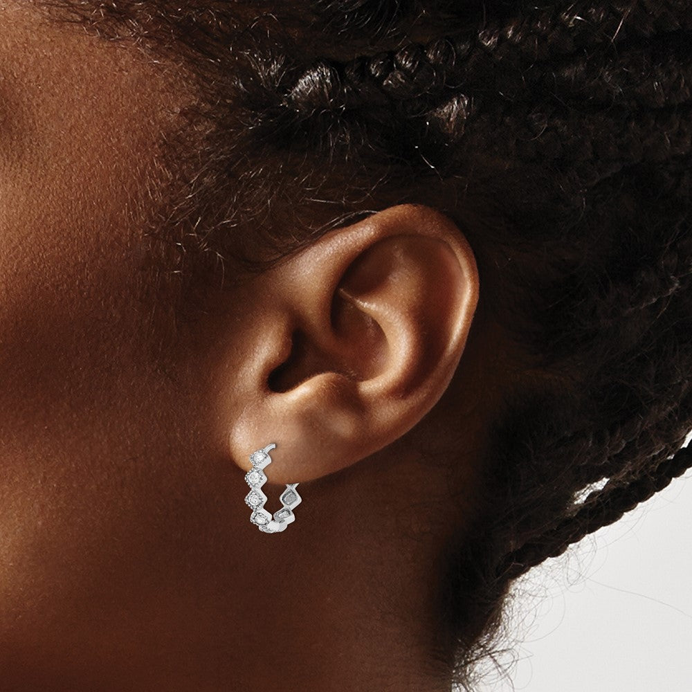 Sterling Silver Rhodium-plated CZ Hinged Hoop Earrings