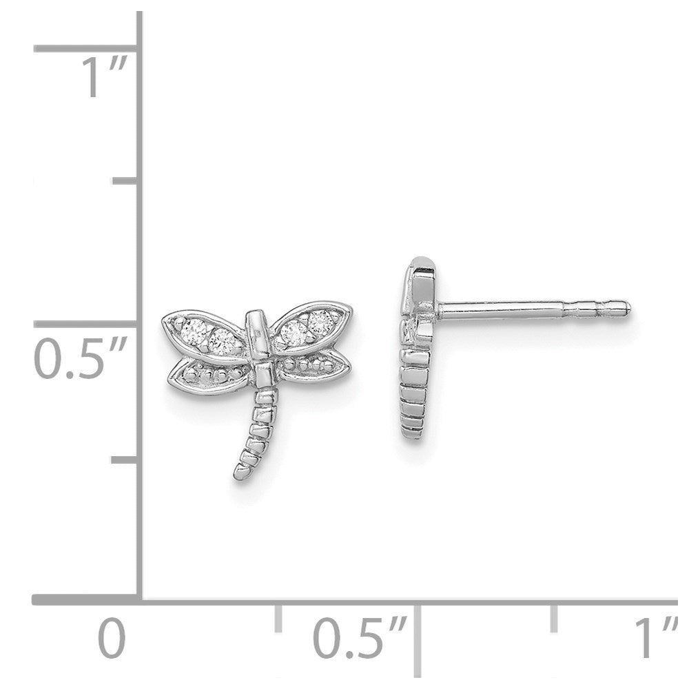 Sterling Silver Rhodium-plated Polished CZ Dragonfly Post Earrings