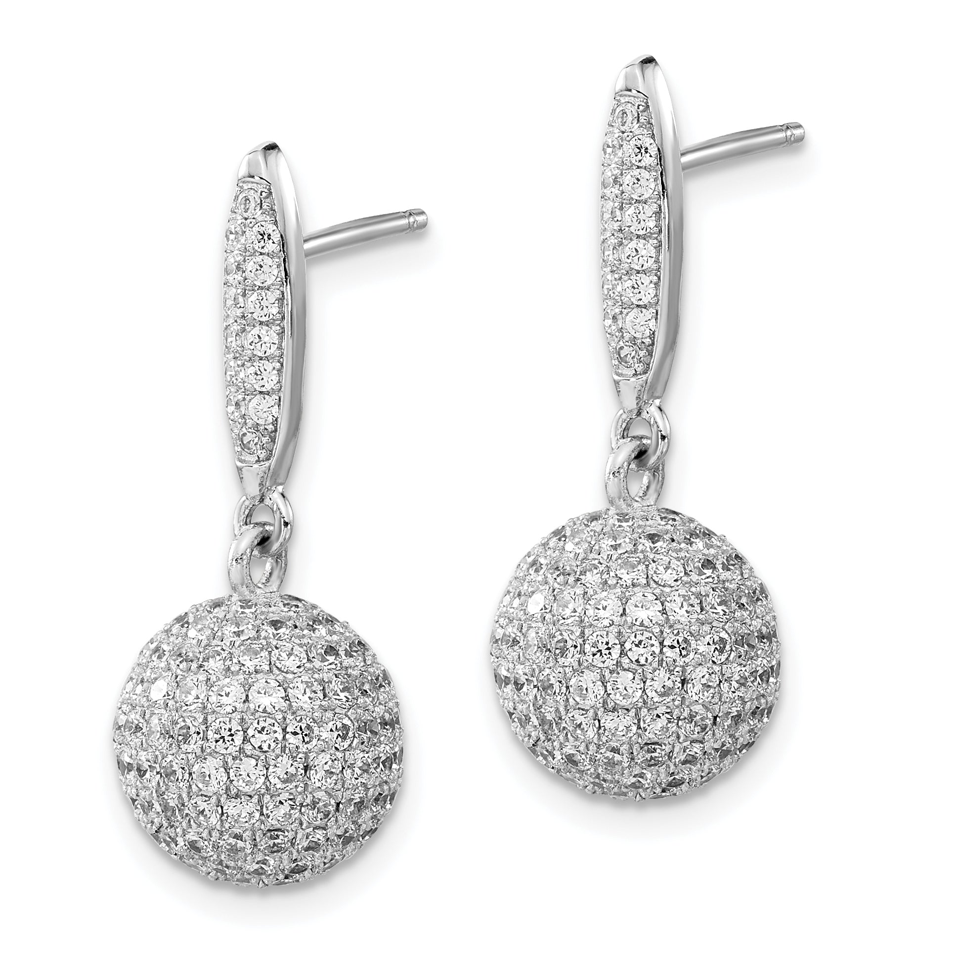 Sterling Silver Rhodium-plated PavÇ CZ 3-D Ball Post Dangle Earrings
