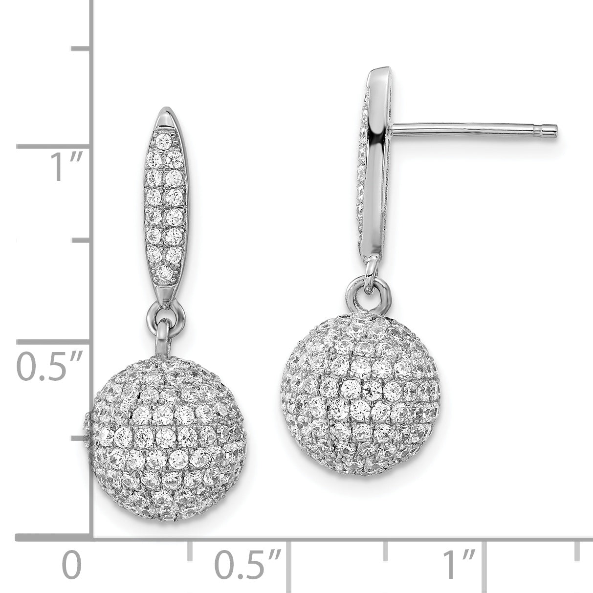 Sterling Silver Rhodium-plated PavÇ CZ 3-D Ball Post Dangle Earrings