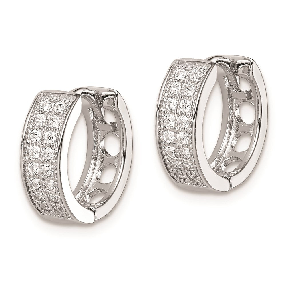 Sterling Silver Rhodium-plated CZ Hinged Hoop Earrings