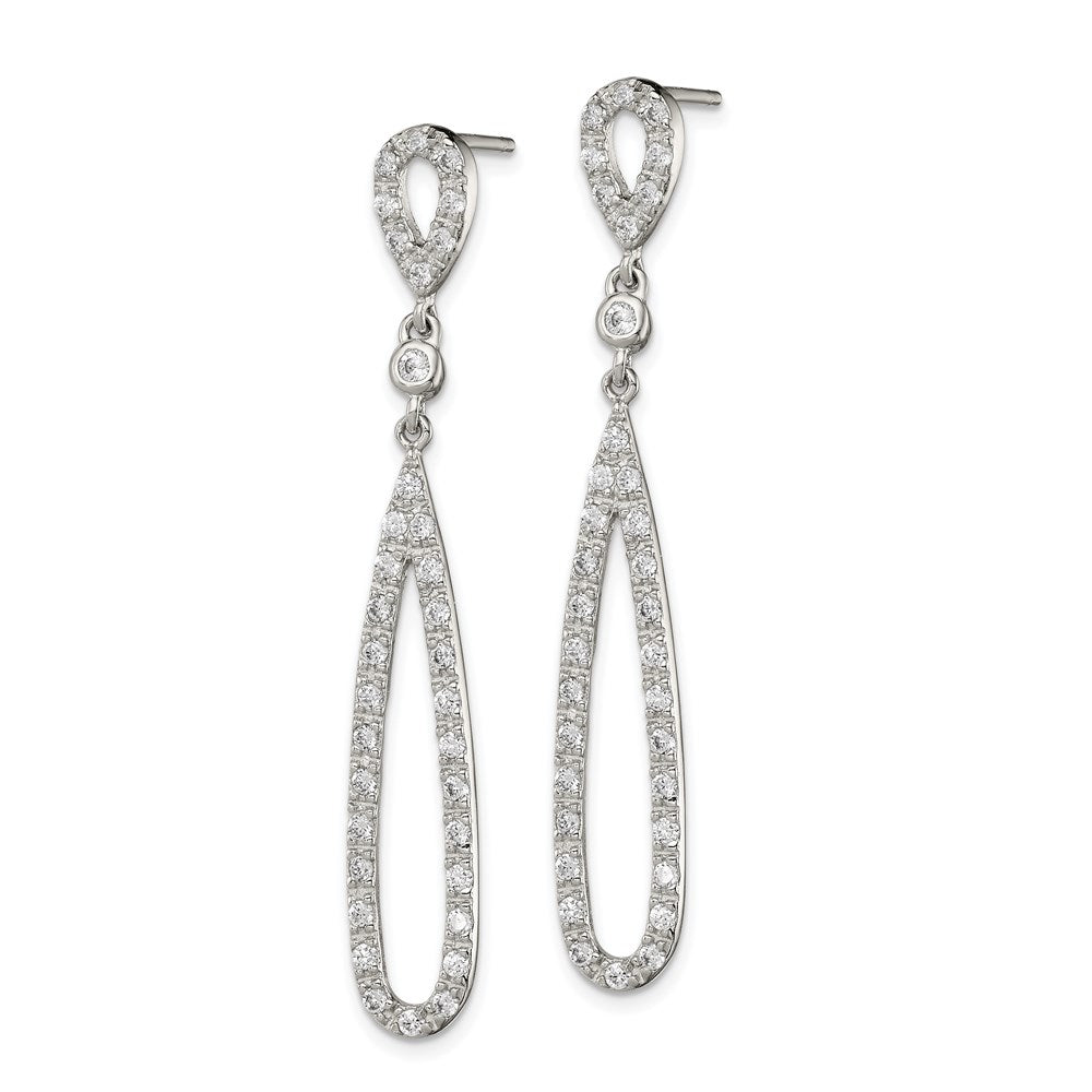 Sterling Silver Rhodium-plated Polished CZ Teardrop Post Dangle Earrings