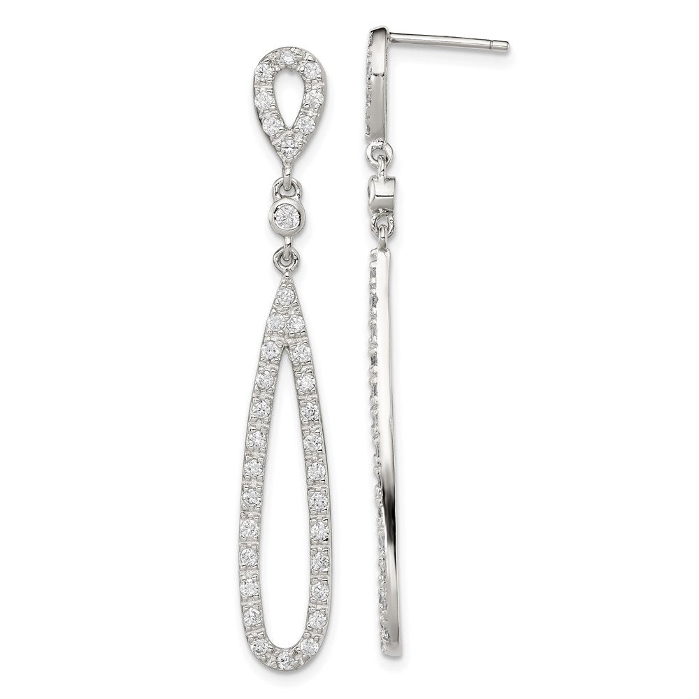 Sterling Silver Rhodium-plated Polished CZ Teardrop Post Dangle Earrings