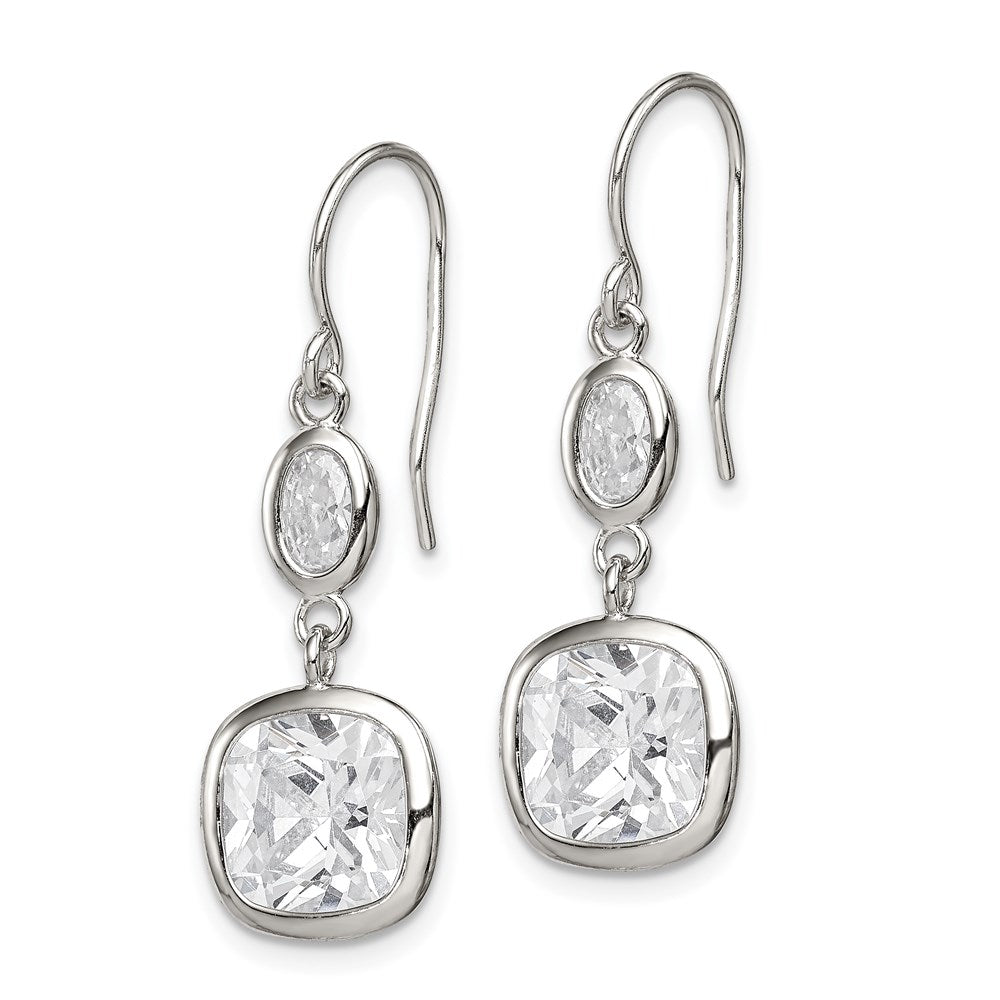 Sterling Silver Rhodium-plated Polished Oval & Square CZ Dangle Earrings