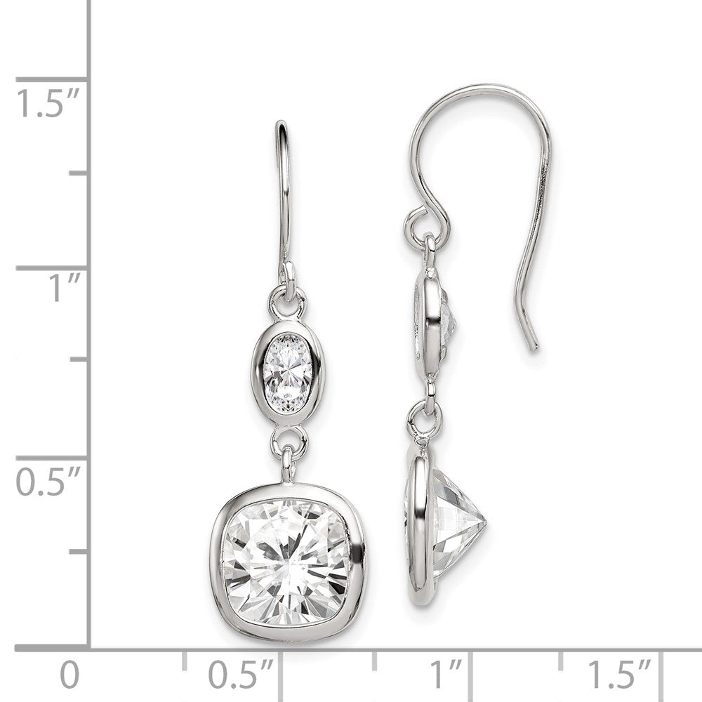 Sterling Silver Rhodium-plated Polished Oval & Square CZ Dangle Earrings