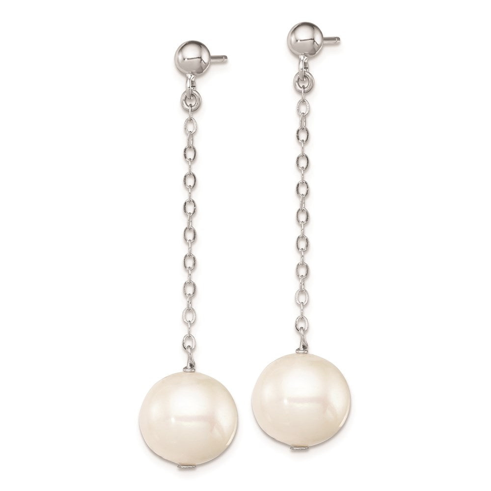 Sterling Silver Rhodium-plated 10-11mm FWC Pearl Dangle Post Earrings