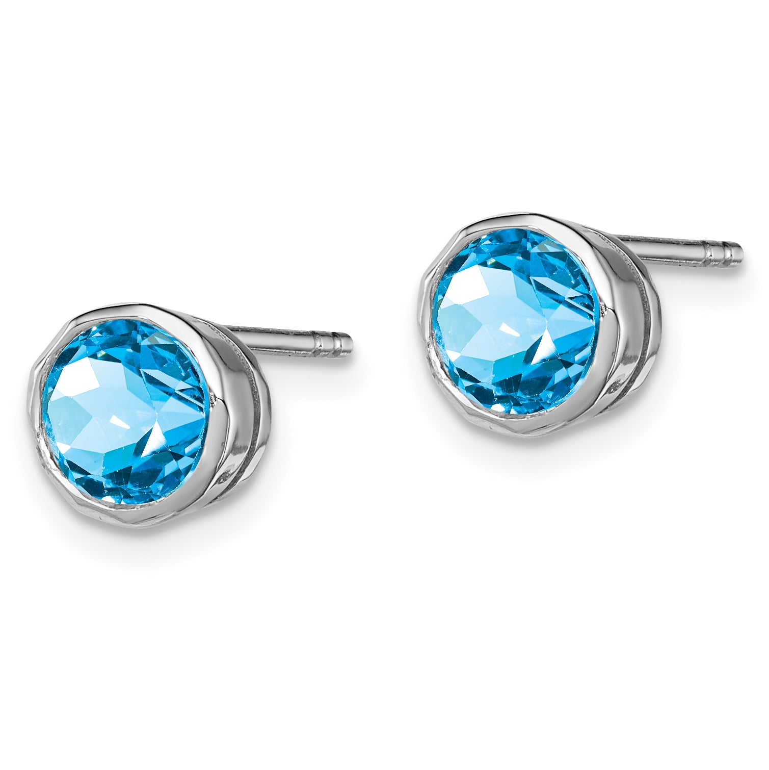 Sterling Silver Rhodium-Plated Blue Topaz Circle Stud Earrings Qe9411Bt