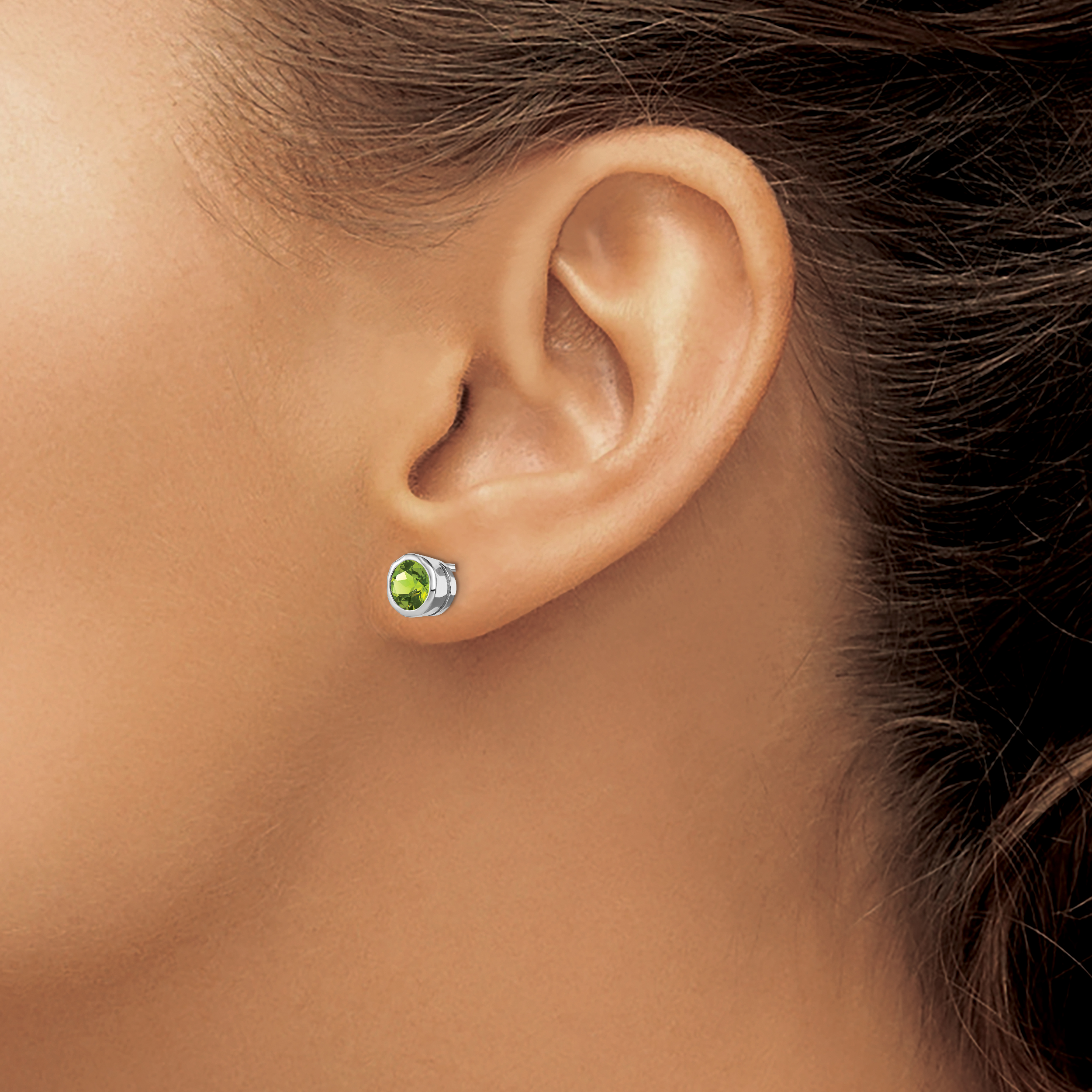 Sterling Silver Rhodium-plated Peridot Circle Stud Earrings
