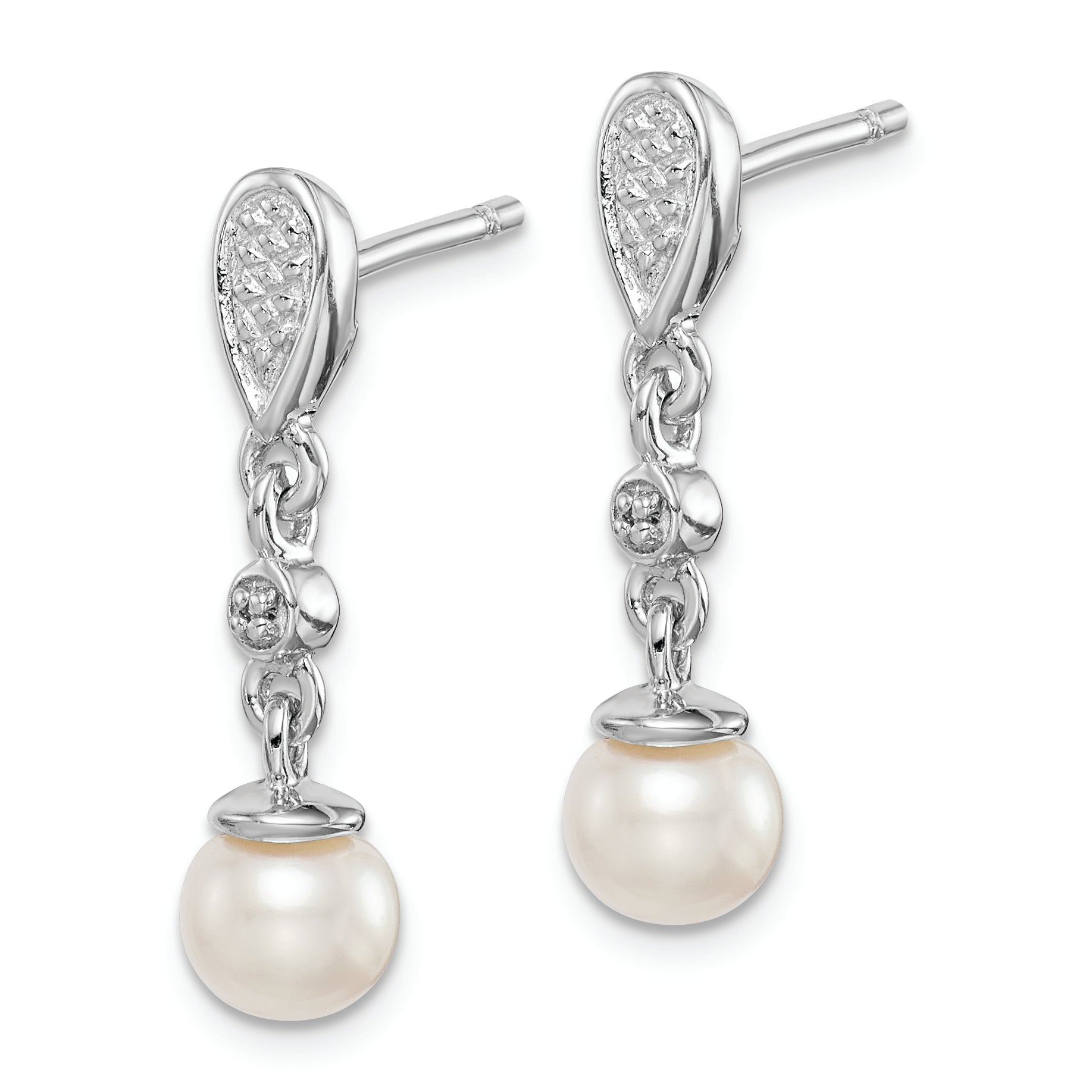 Sterling Silver Rhodium Plated Diamond & Fw Cultured Pearl Earrings Qe9945