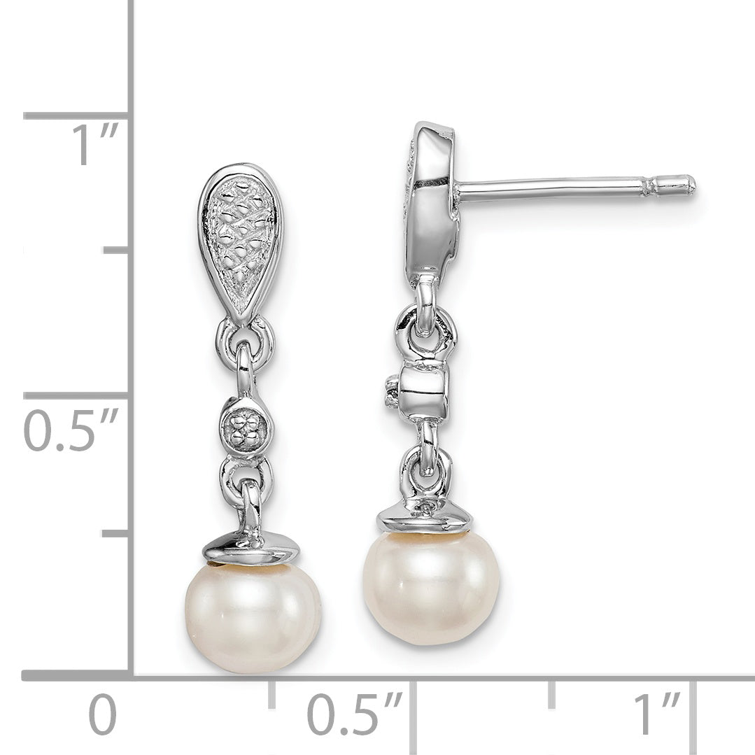 Sterling Silver Rhodium Plated Diamond & Fw Cultured Pearl Earrings Qe9945