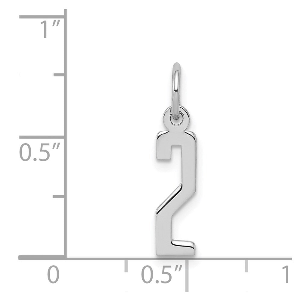 Sterling Silver/Rhodium-plated Elongated Polished Number 2 Charm