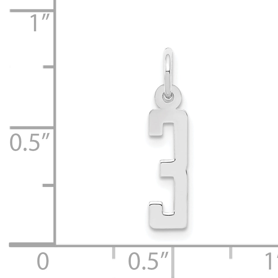 Sterling Silver/Rhodium-plated Elongated Polished Number 3 Charm