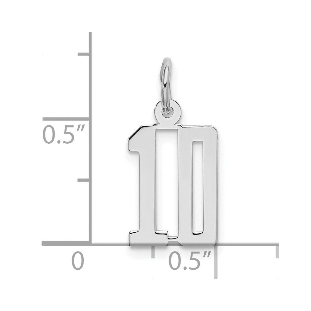 Sterling Silver/Rhodium-plated Elongated Number 10 Charm