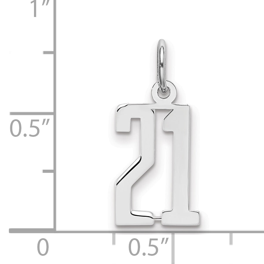 Sterling Silver/Rhodium-plated Elongated Number 21 Charm