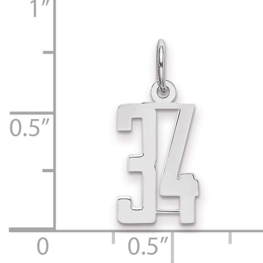 Sterling Silver/Rhodium-plated Elongated Number 34 Charm