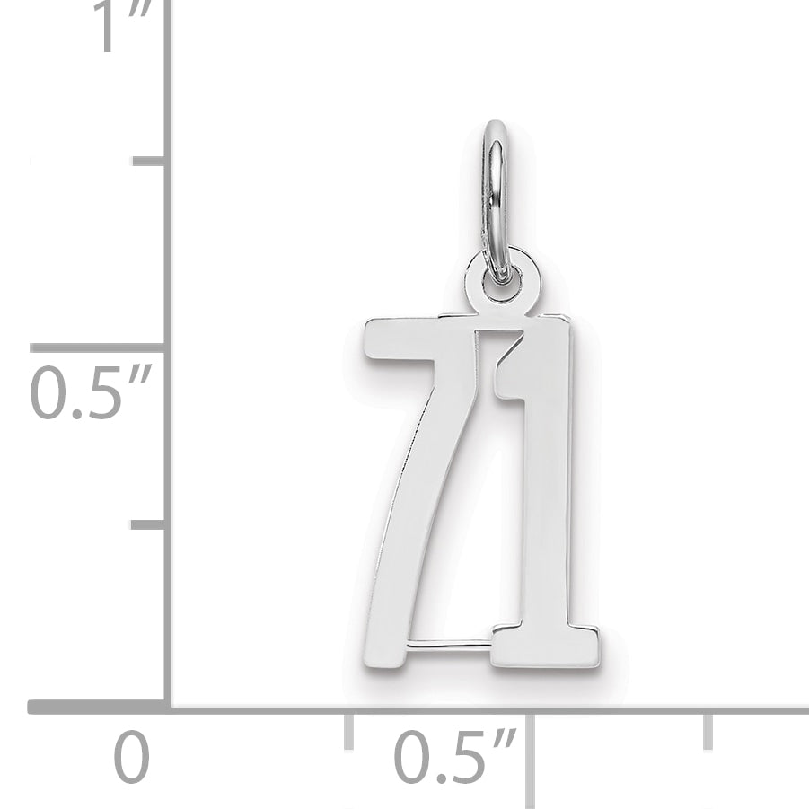 Sterling Silver/Rhodium-plated Elongated Number 71 Charm