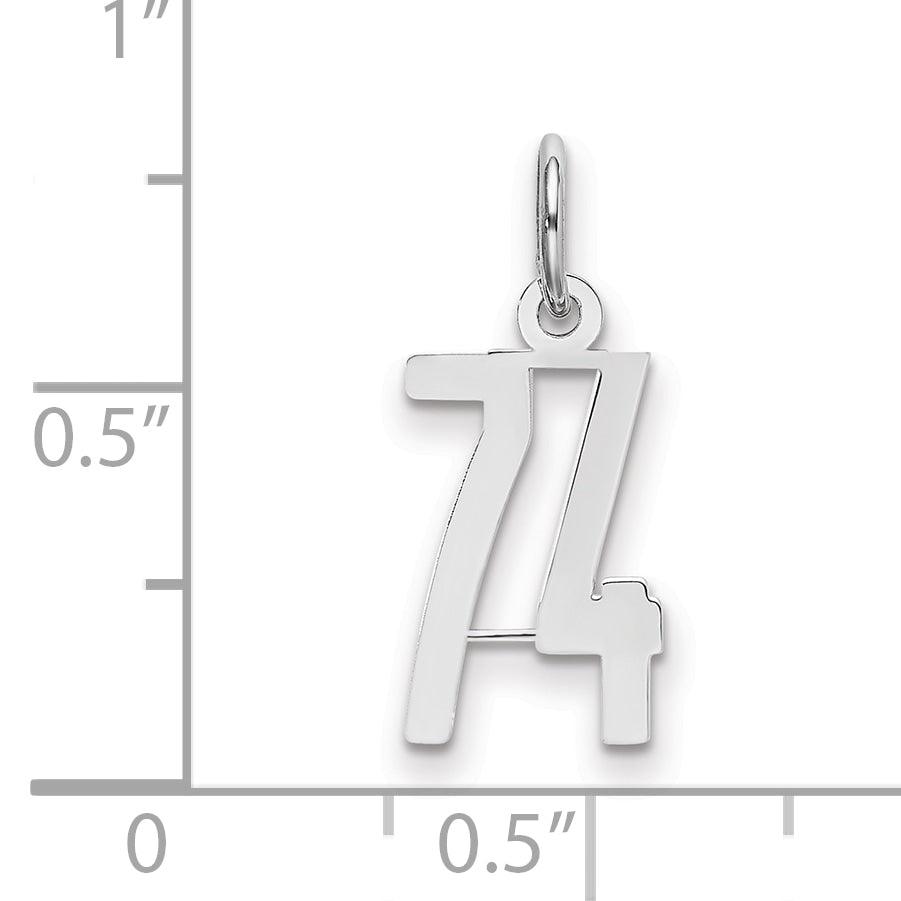 Sterling Silver/Rhodium-plated Elongated Number 74 Charm