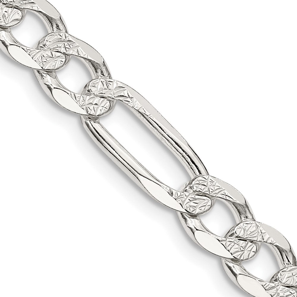 Sterling Silver 6.75mm PavÇ Flat Figaro Chain