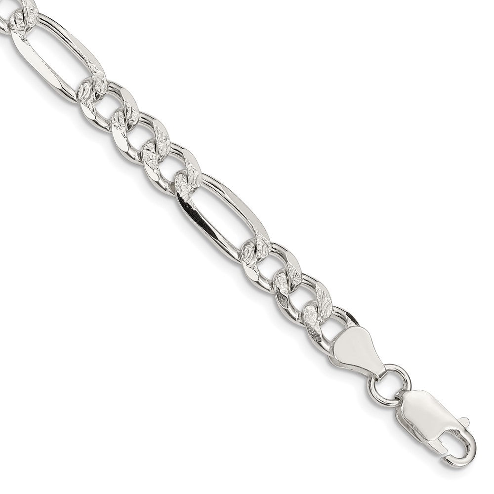Sterling Silver 7.25mm PavÇ Flat Figaro Chain