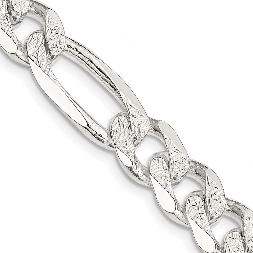 Sterling Silver 9.5mm PavÇ Flat Figaro Chain