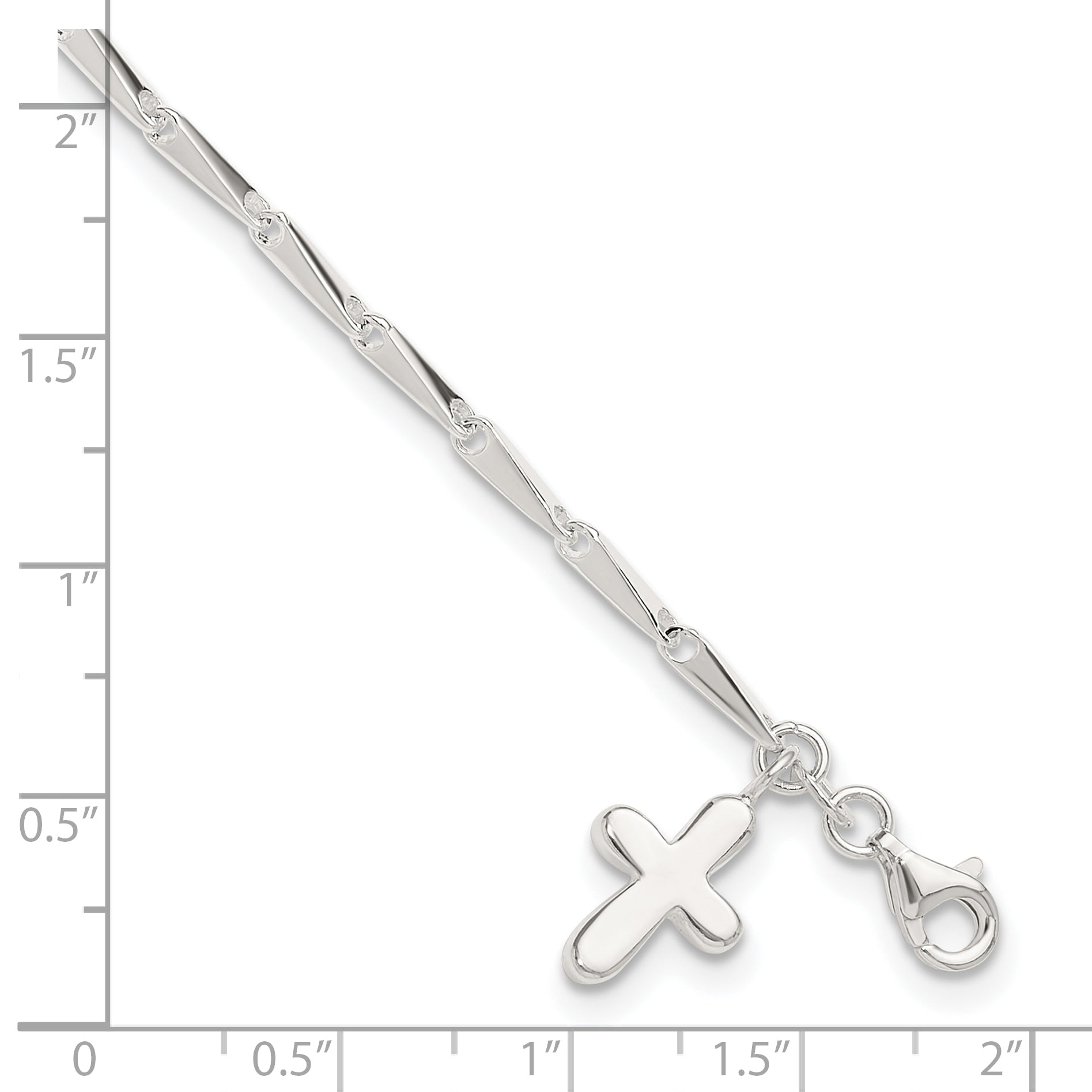 Sterling Silver 10 in Solid Polished Cross on Fancy Link Anklet