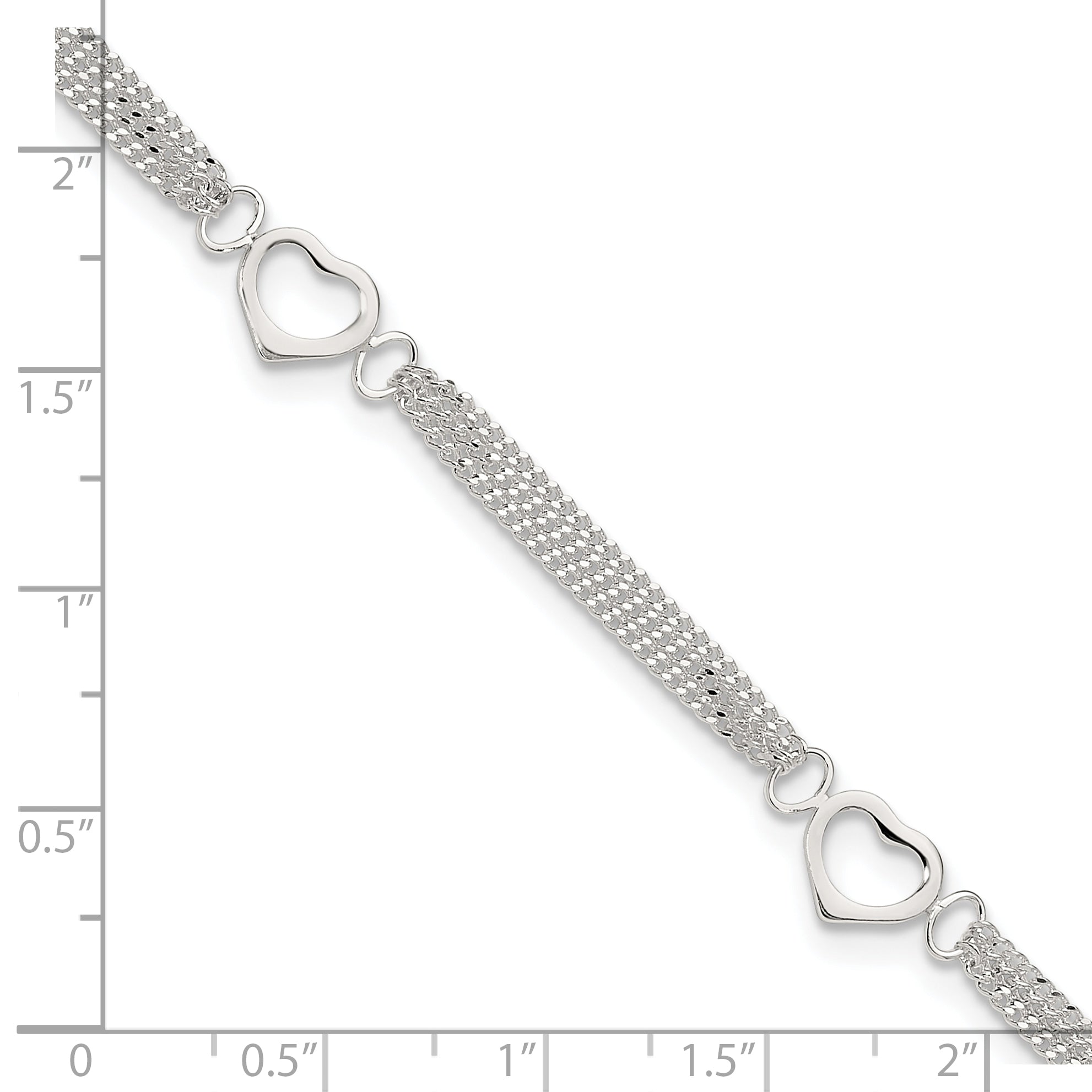 Sterling Silver 10inch Polished Heart Anklet