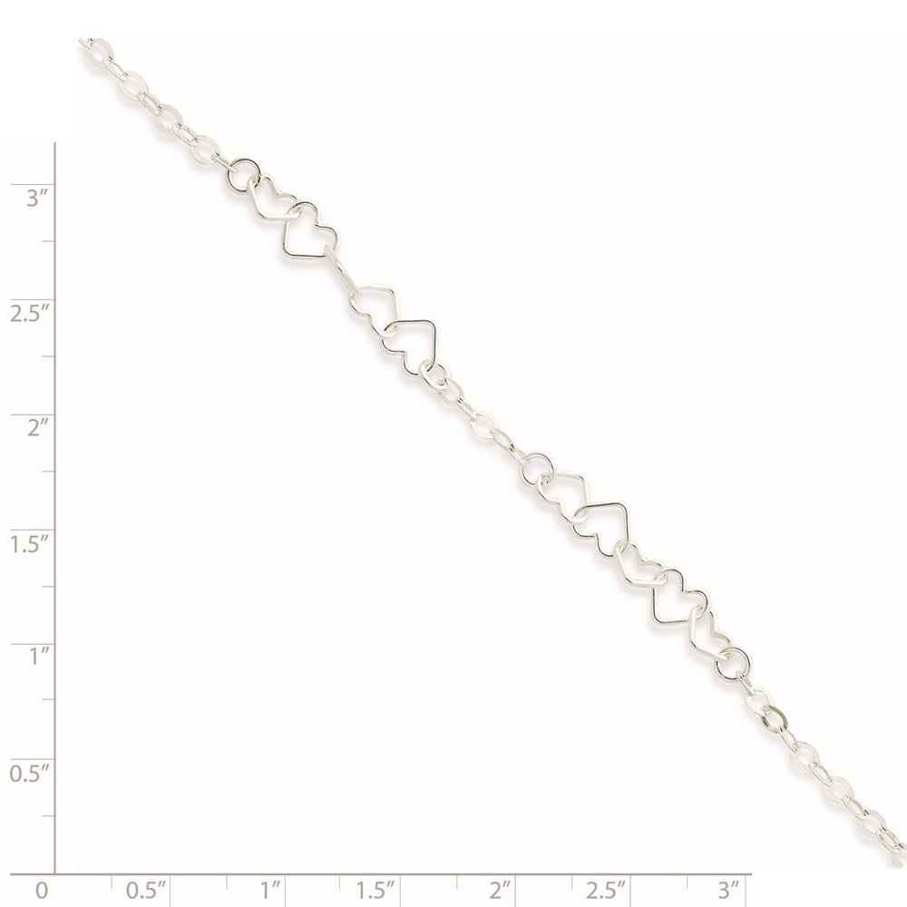 Sterling Silver 10inch Polished Fancy Heart Link Anklet