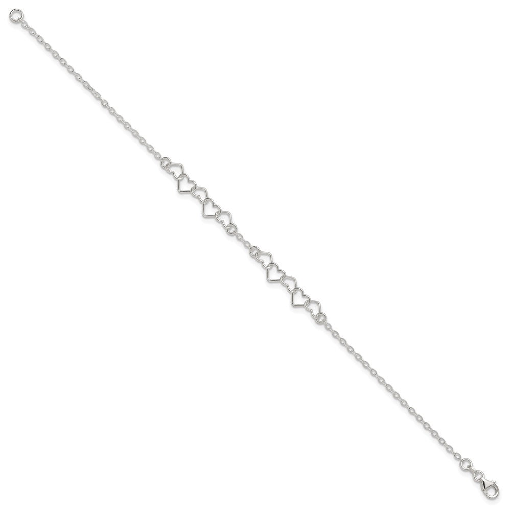 Sterling Silver 10inch Polished Fancy Heart Link Anklet