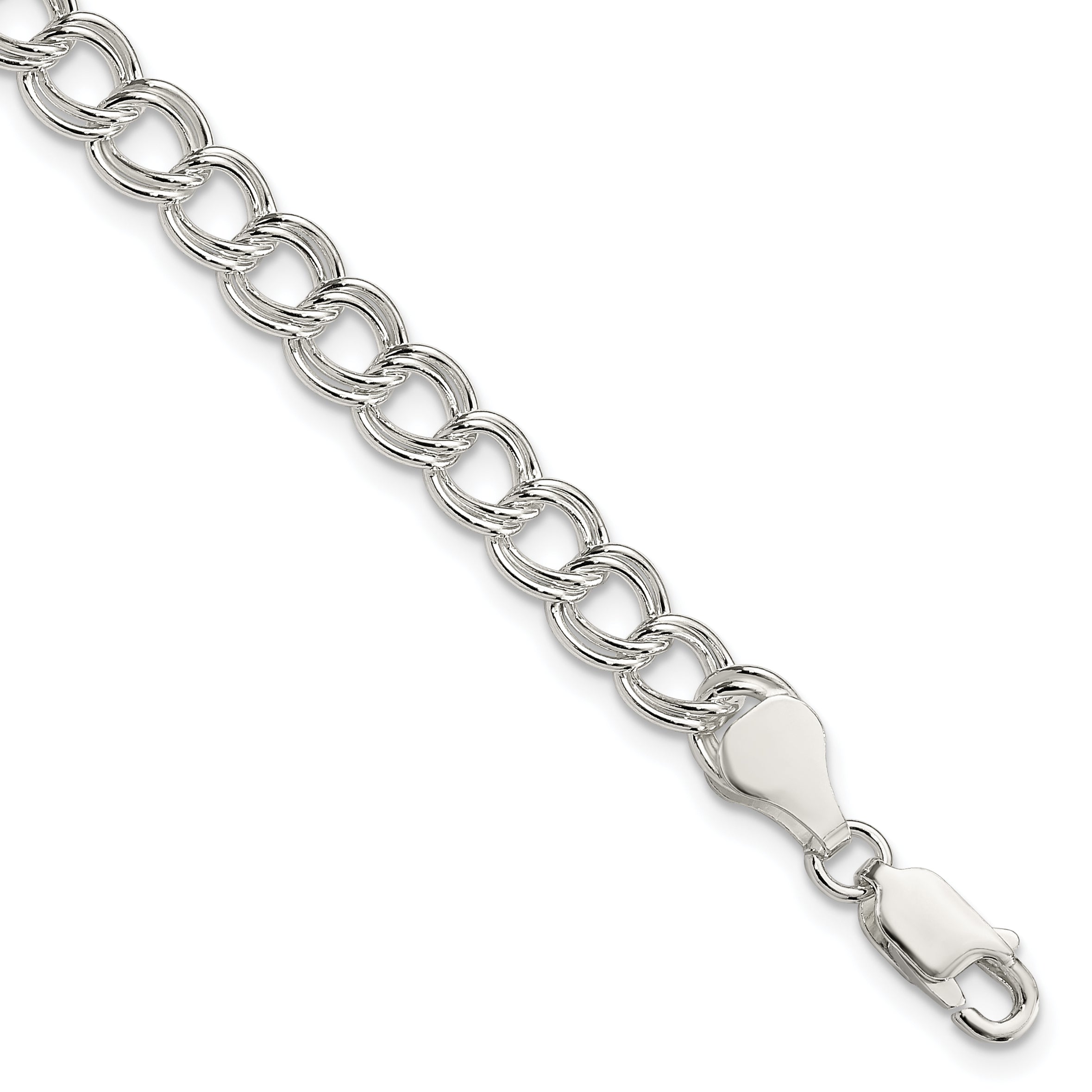 Sterling Silver 6mm Solid Double Link Charm Bracelet
