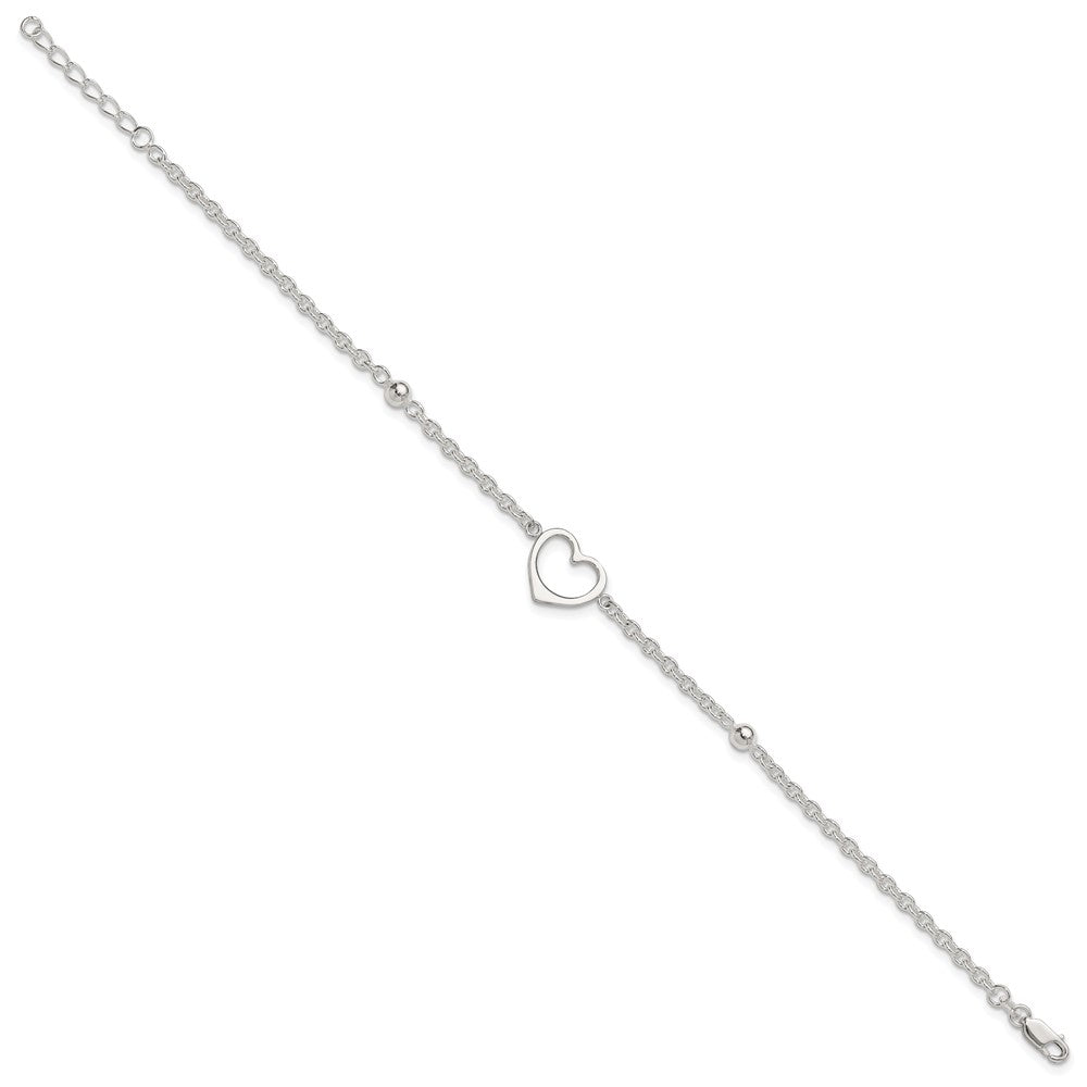Sterling Silver 9in Plus 1 in ext Heart Anklet