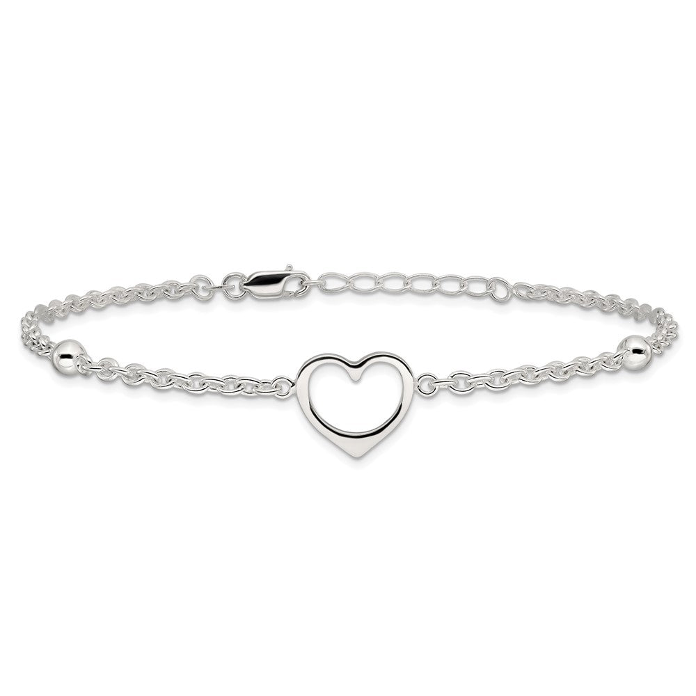 Sterling Silver 9in Plus 1 in ext Heart Anklet