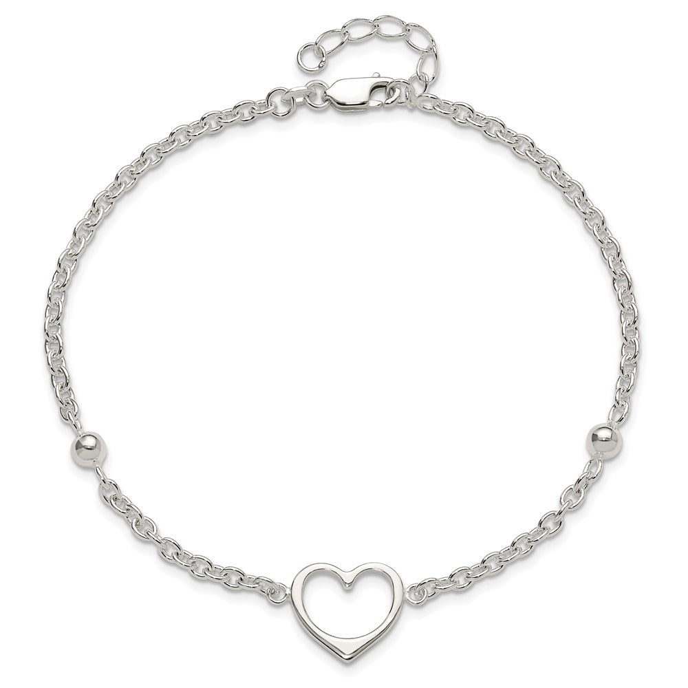 Sterling Silver 9in Plus 1 in ext Heart Anklet