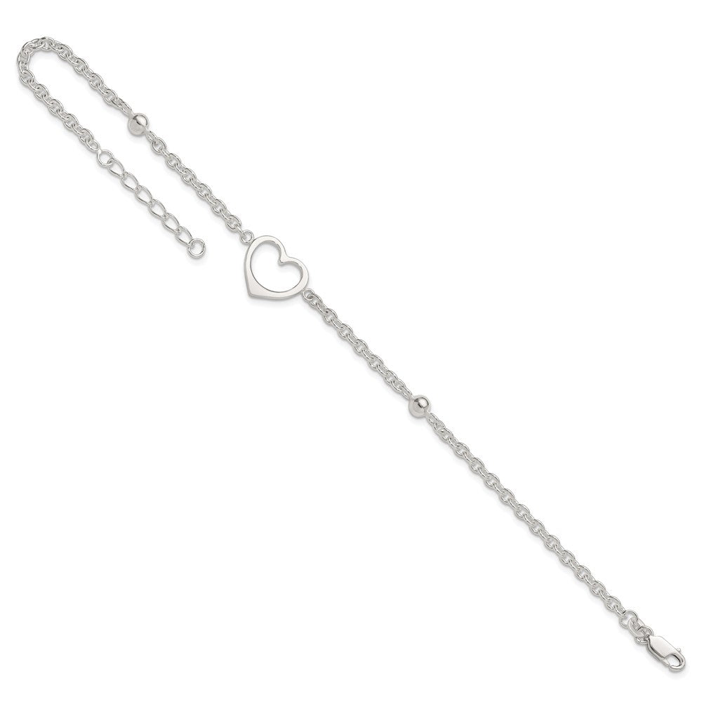 Sterling Silver 9in Plus 1 in ext Heart Anklet