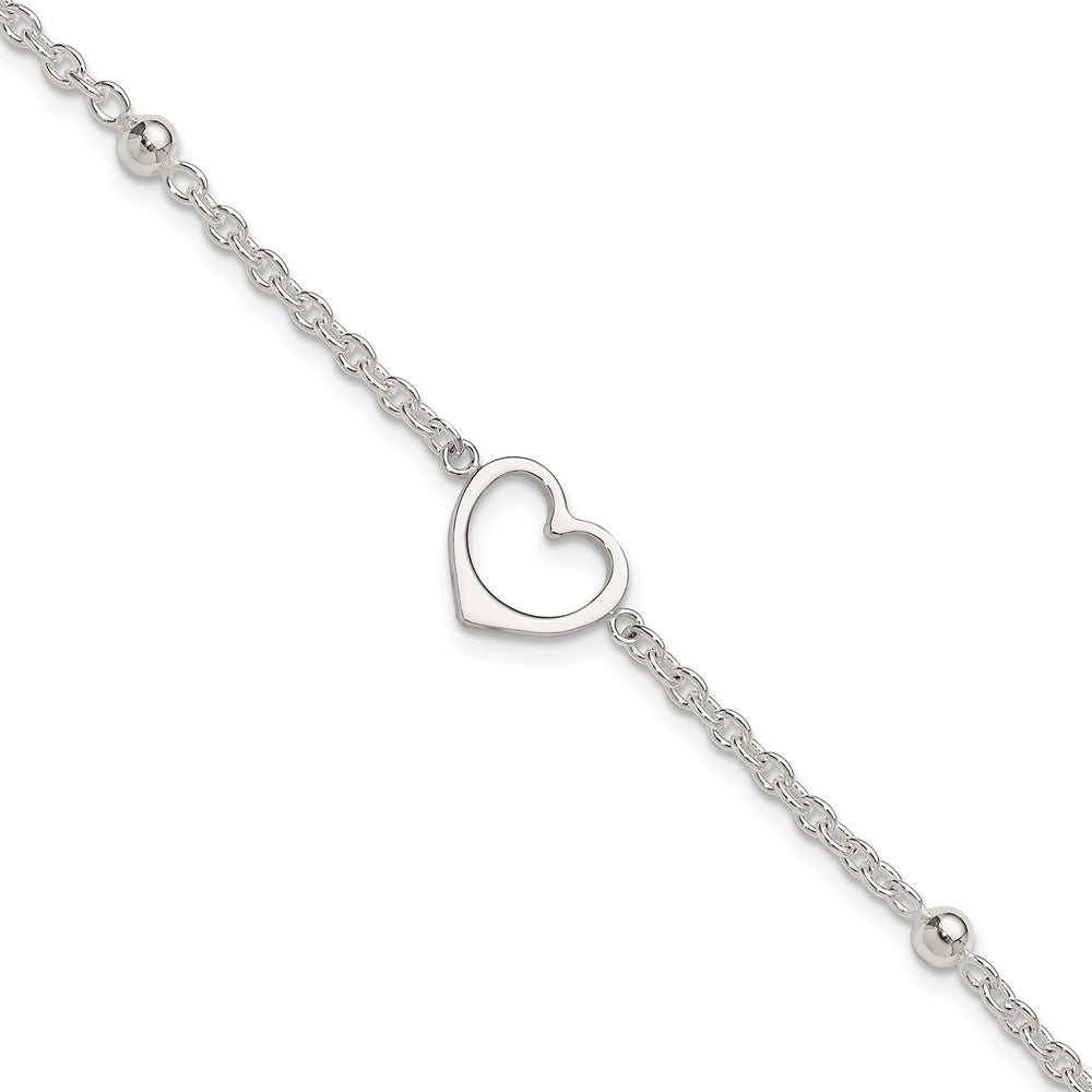 Sterling Silver 9in Plus 1 in ext Heart Anklet