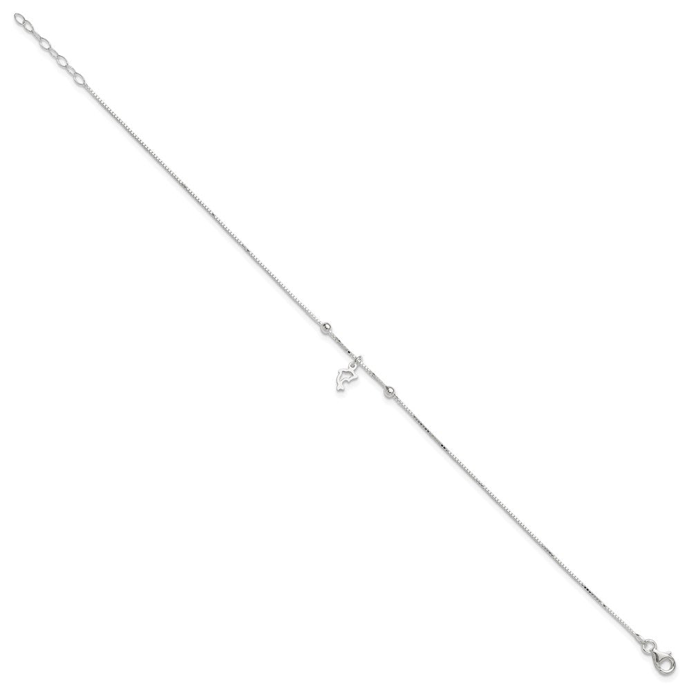 Sterling Silver Box Chain 9in Plus 1in Dolphin Anklet