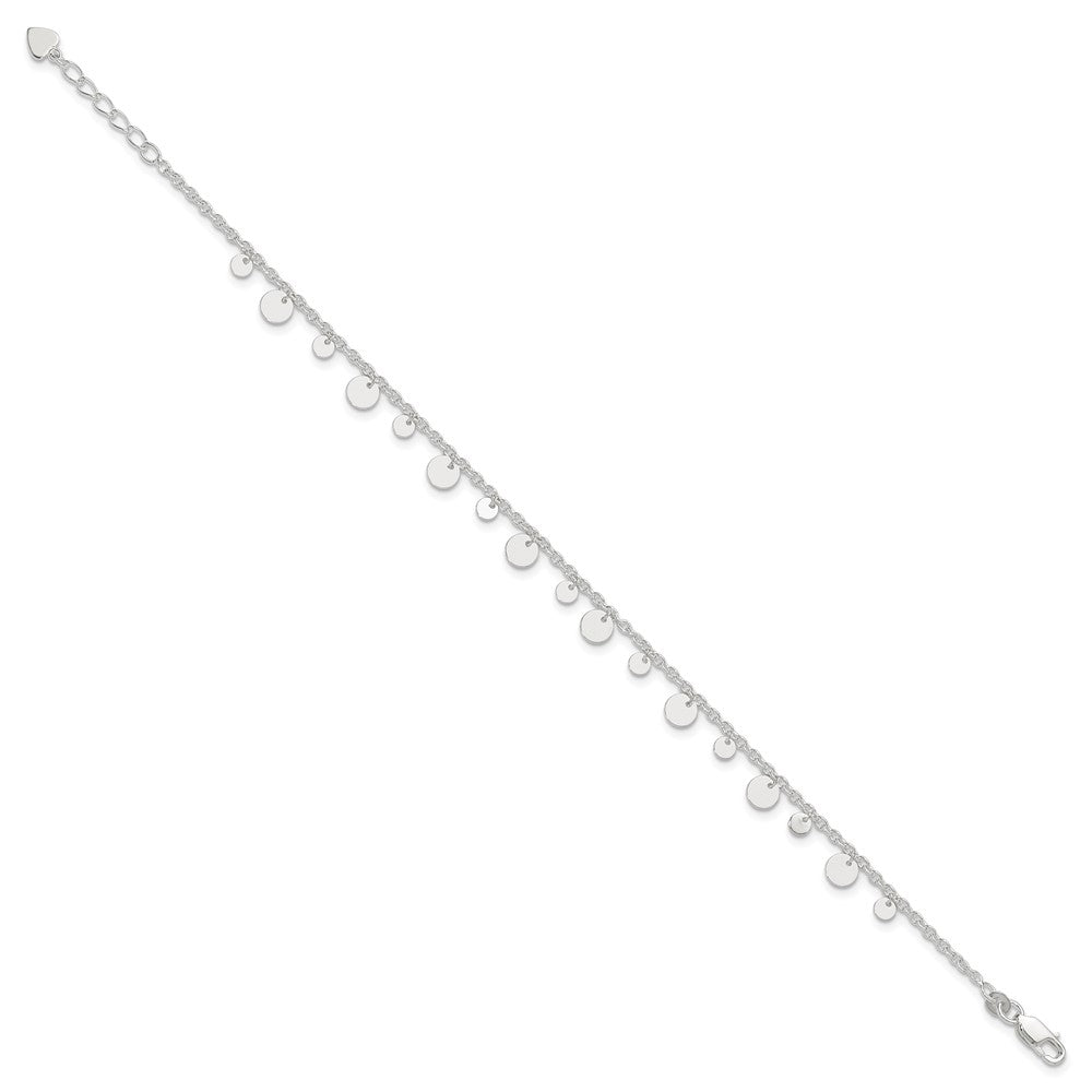 Sterling Silver Dangling Circle 9in Plus 1 in ext Anklet