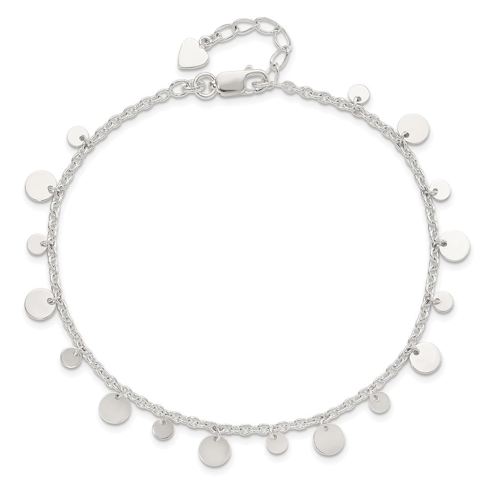 Sterling Silver Dangling Circle 9in Plus 1 in ext Anklet