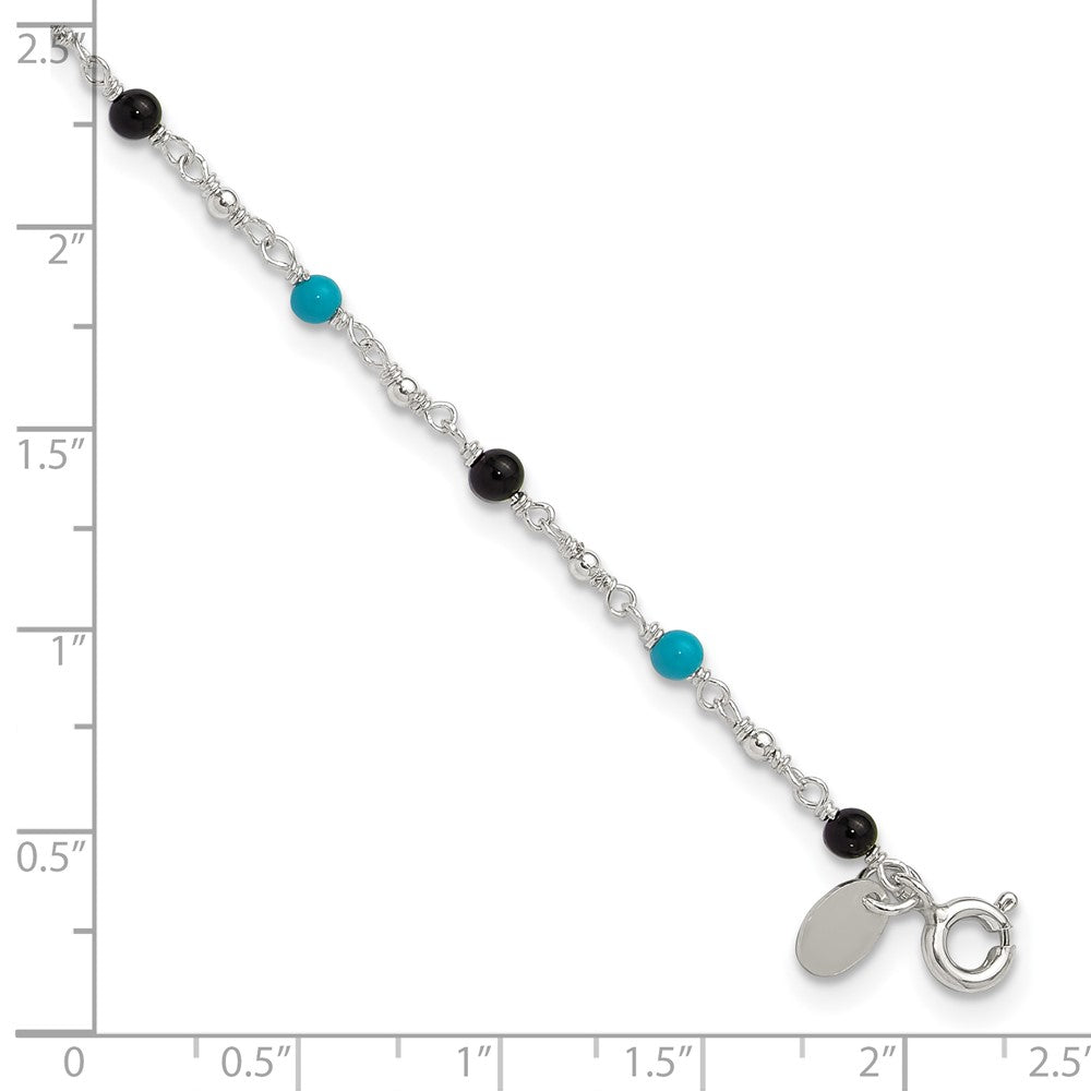 Sterling Silver Onyx/Turquoise Beads Anklet