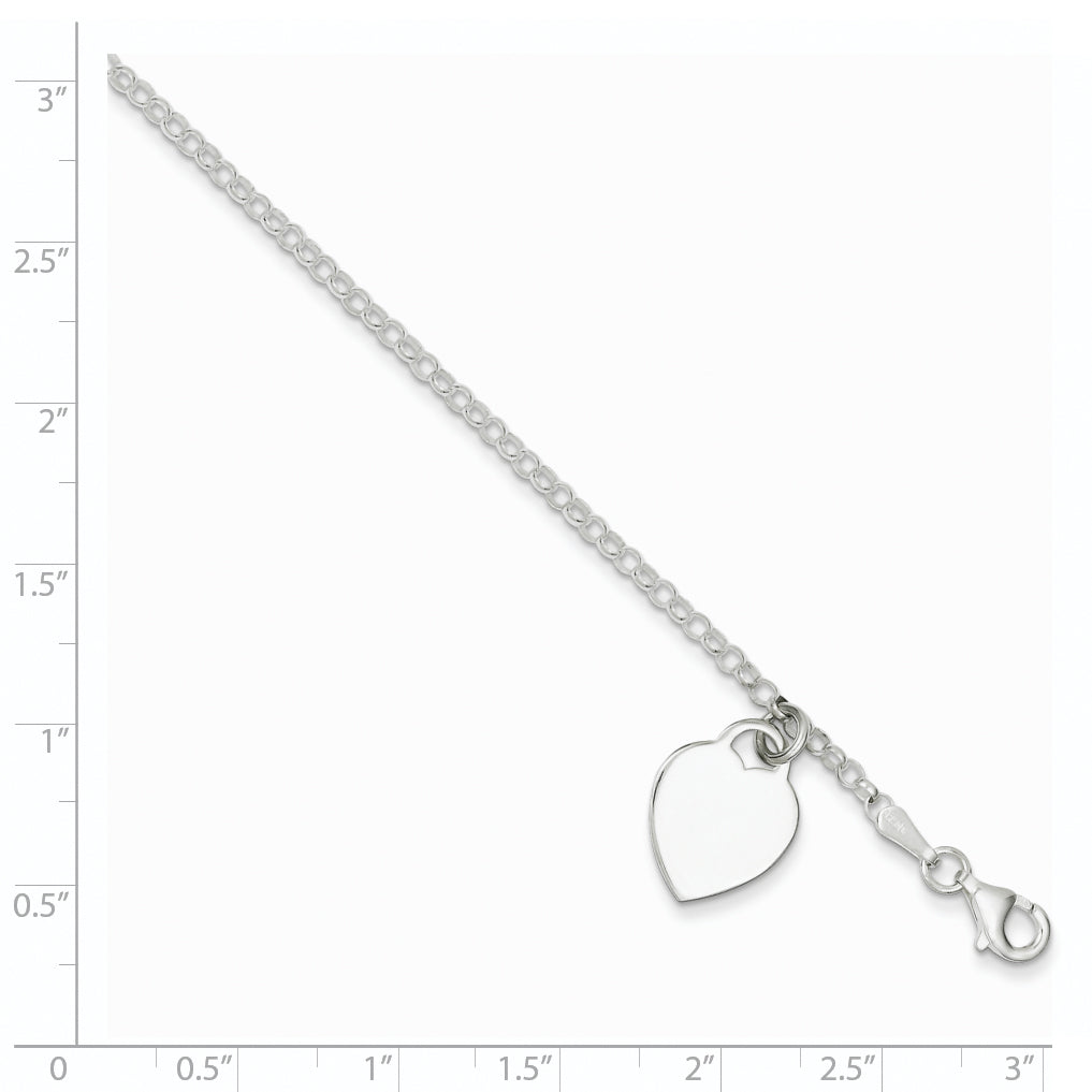 Sterling Silver Engraveable Heart 6 in Childs Bracelet