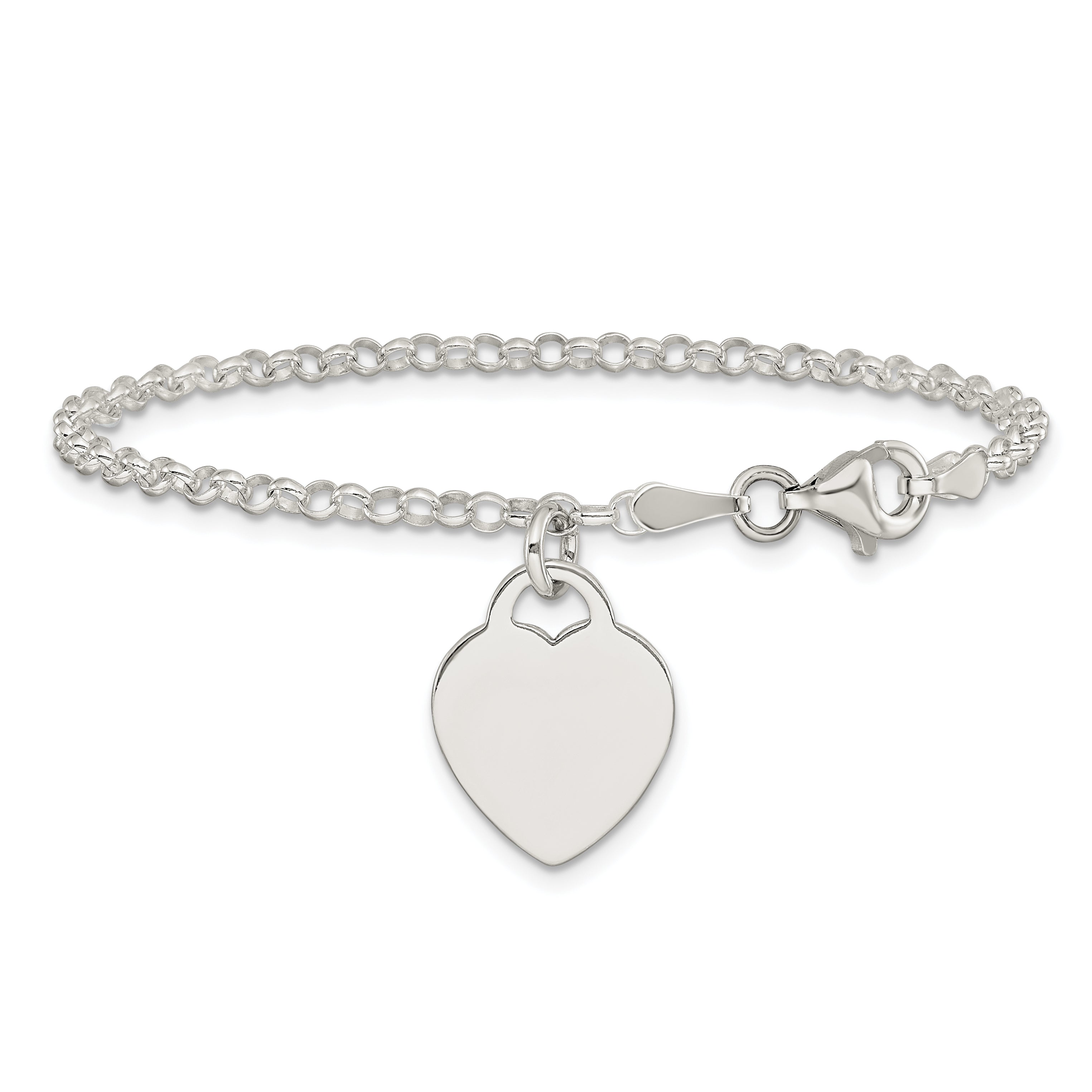 Sterling Silver Engraveable Heart 6 in Childs Bracelet