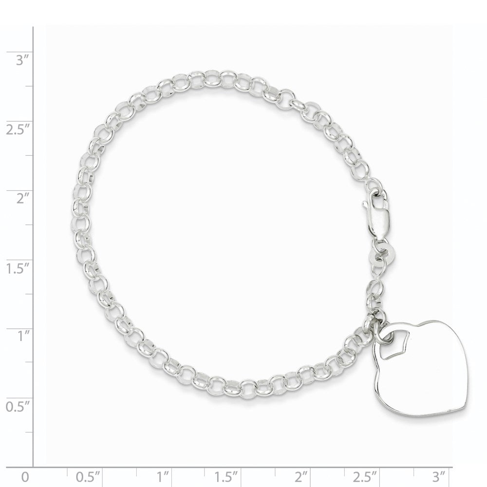 Sterling Silver Polished Engraveable Heart Bracelet