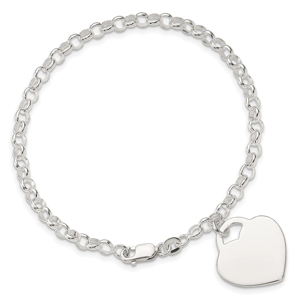 Sterling Silver Polished Engraveable Heart Bracelet