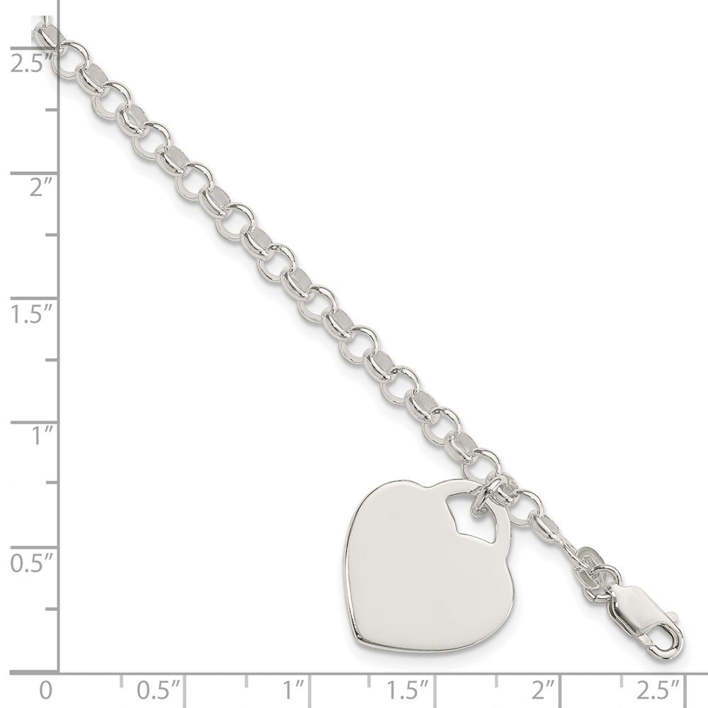 Sterling Silver Polished Engraveable Heart Bracelet