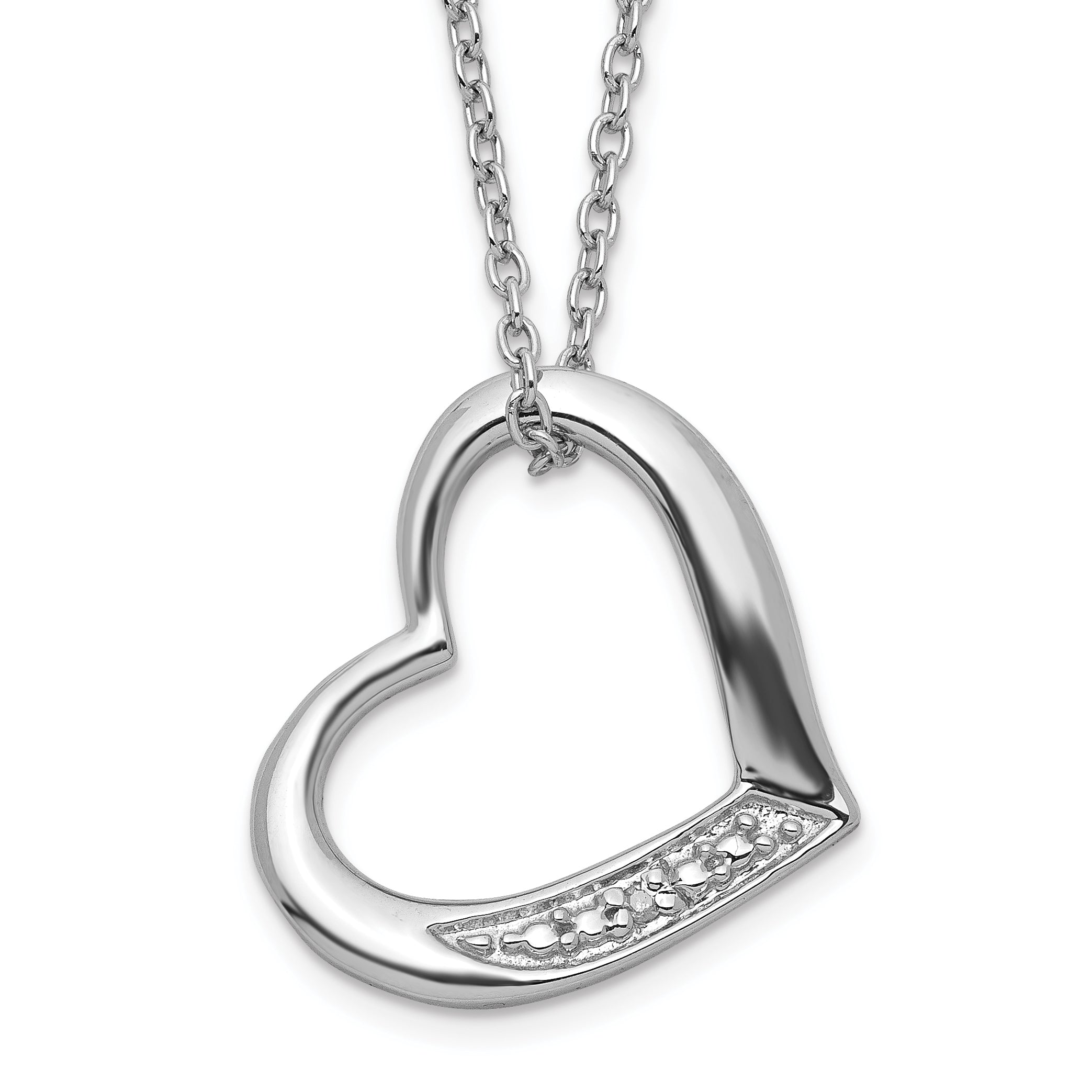 Sterling Silver Rhodium-Plated Heart With Diamond Necklace Qg2039